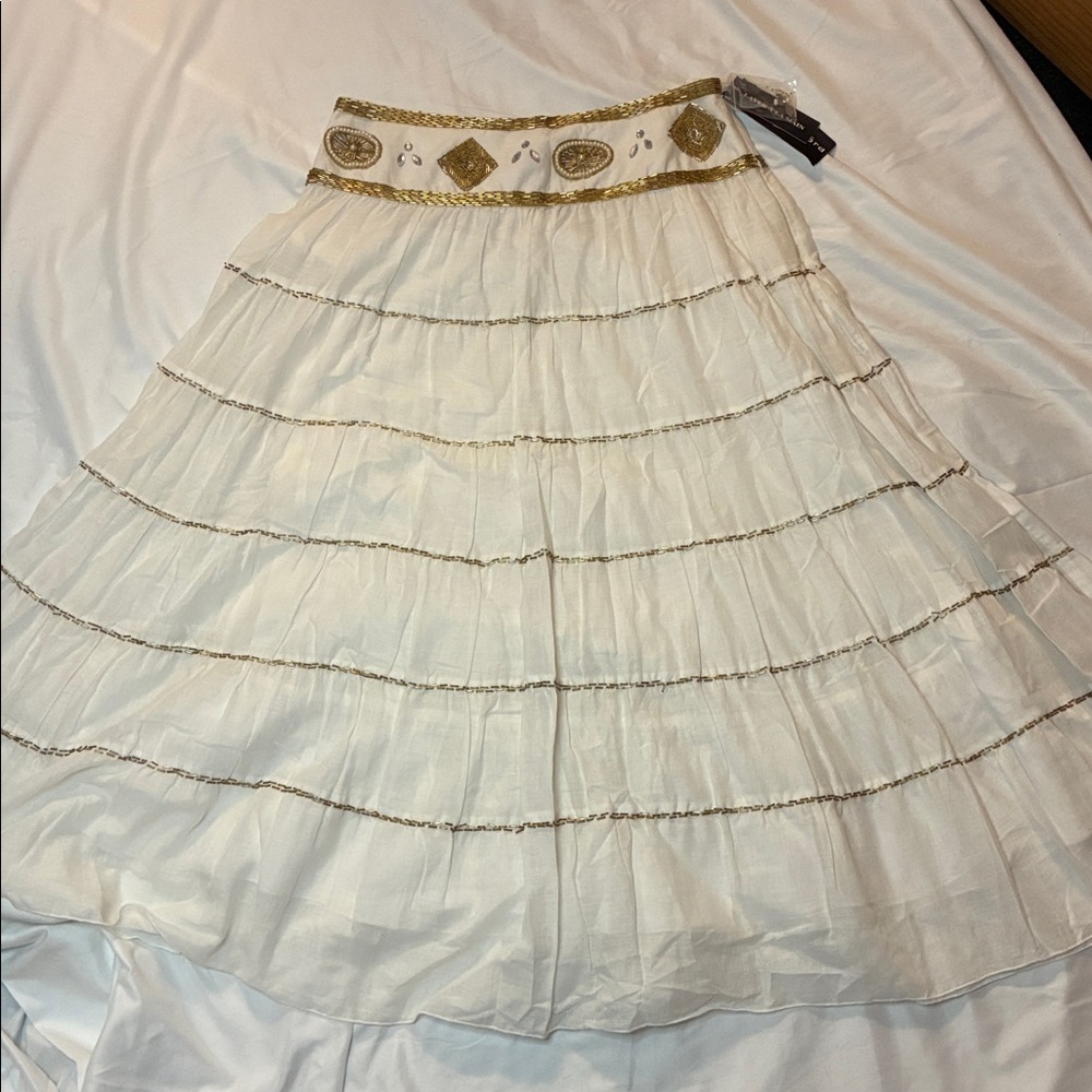 SOLD Bianca Nygard Beautiful Cream Maxi Skirt with Beads Size 8 - Picture 5 of 13
